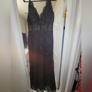 Elegant Black Corset See Through Lace Evening Gown With Slit